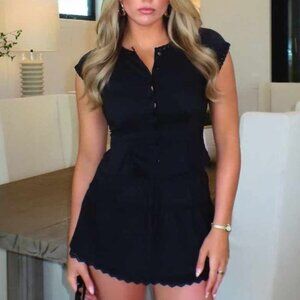 NEW Reformation Cotton Valetta Two Piece Sz4 Black